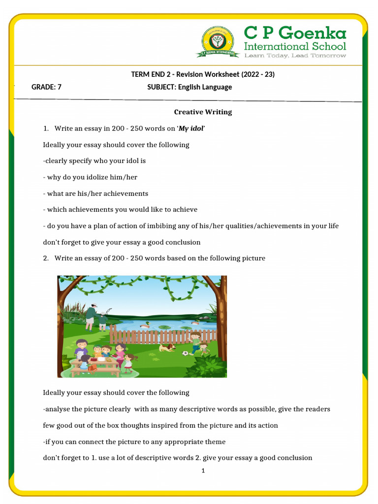 Grade 7 English Revision Worksheet | PDF | Essays | Linguistic Morphology