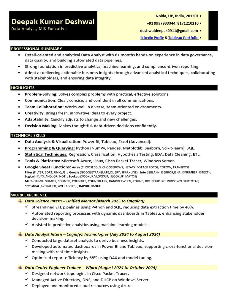 Deepak Deshwal Data Analyst | PDF | Data Analysis | Analytics