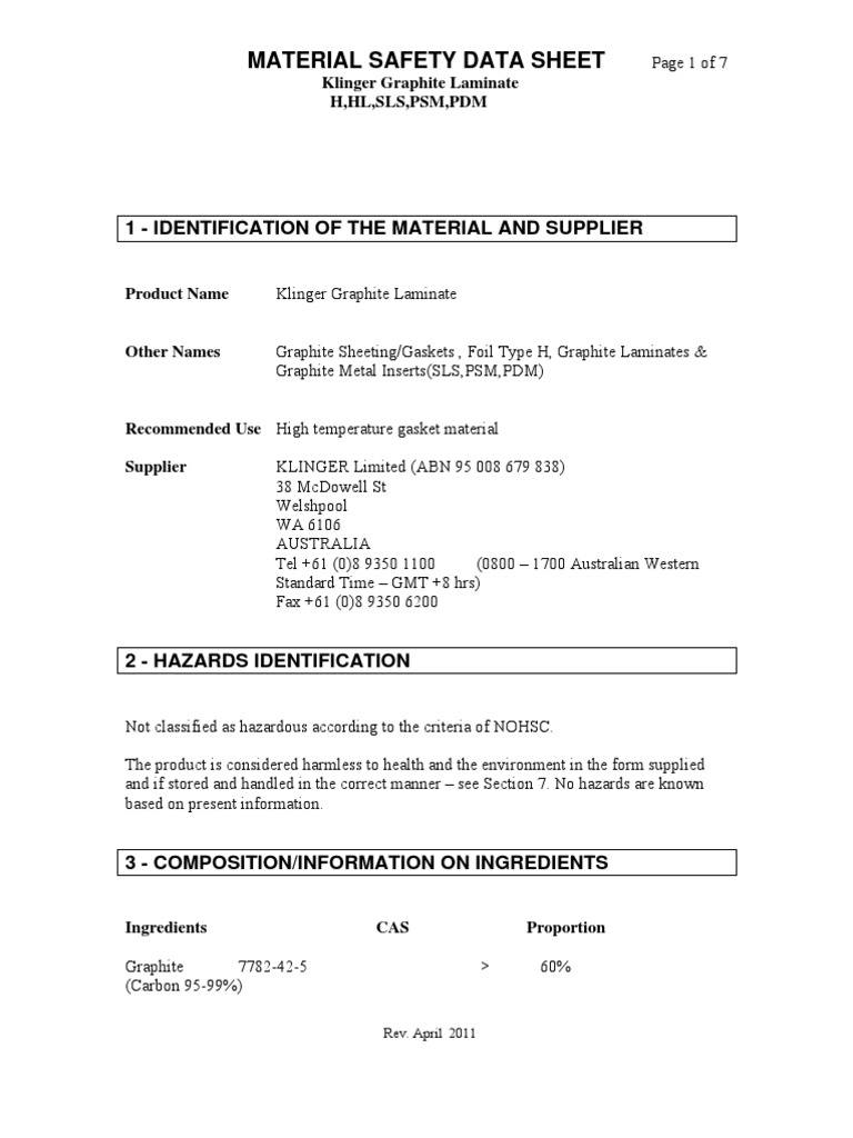 .Au Graphite Laminate MSDS PDF Graphite Personal Protective Equipment