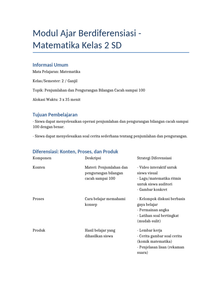 Modul Ajar Matematika Kelas 2 SD | PDF