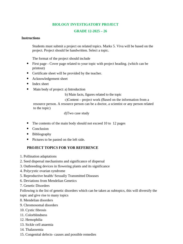 Class 12 Biology Project Topics 2025-26 | PDF