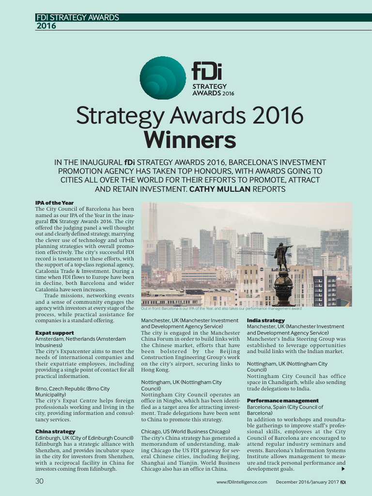 Barcelona Wins FDI Strategy Awards 2016 | PDF | Foreign Direct ...
