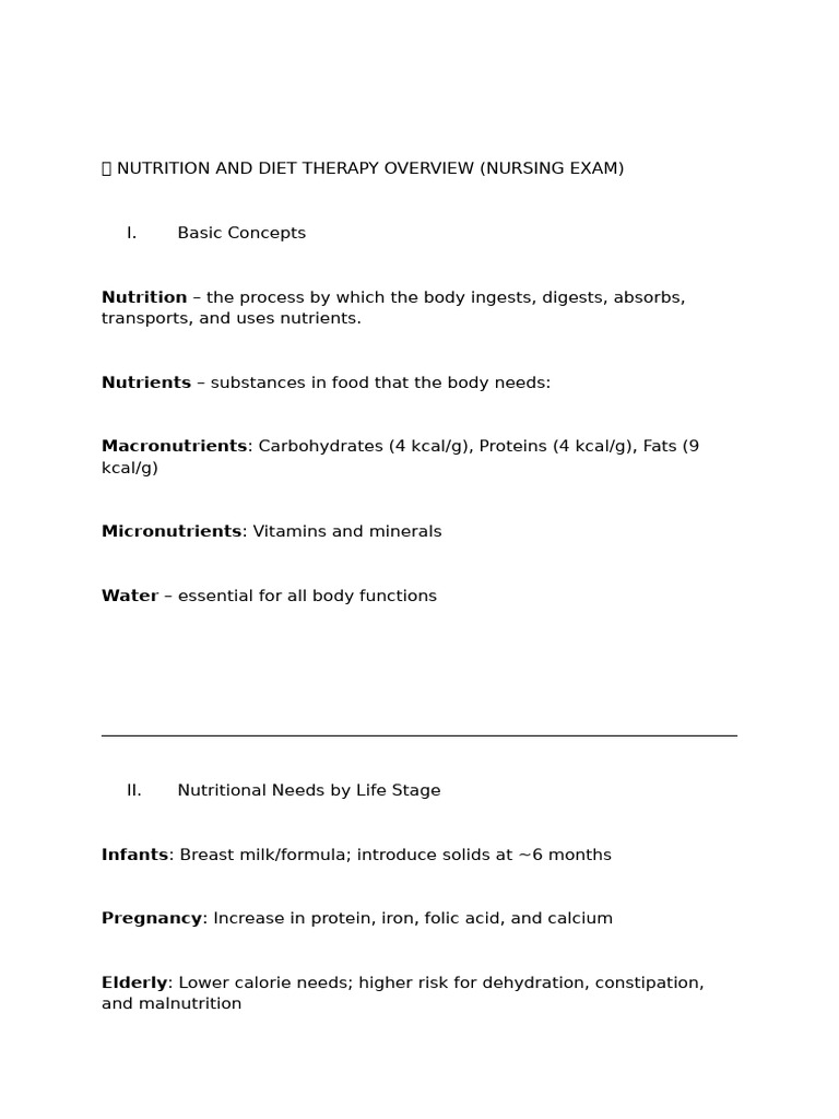 Nutrition and Diet Therapy for Nursing Exam | PDF | Nutrition | Diet ...