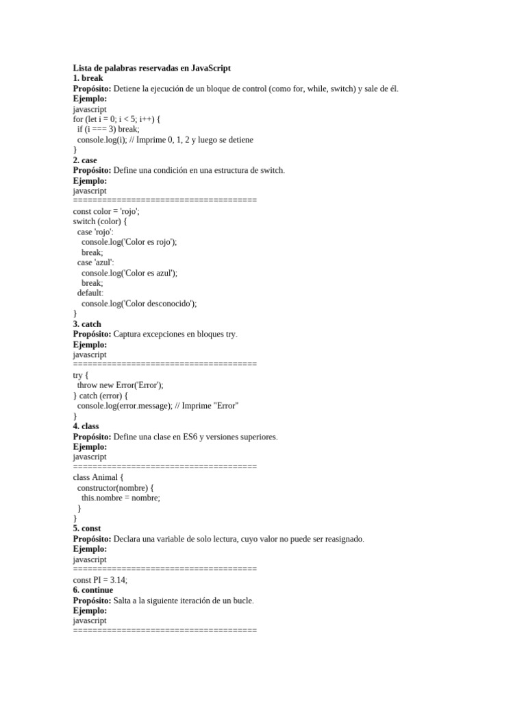 Palabras Reservadas en JavaScript | PDF | Script Java | Herencia ...