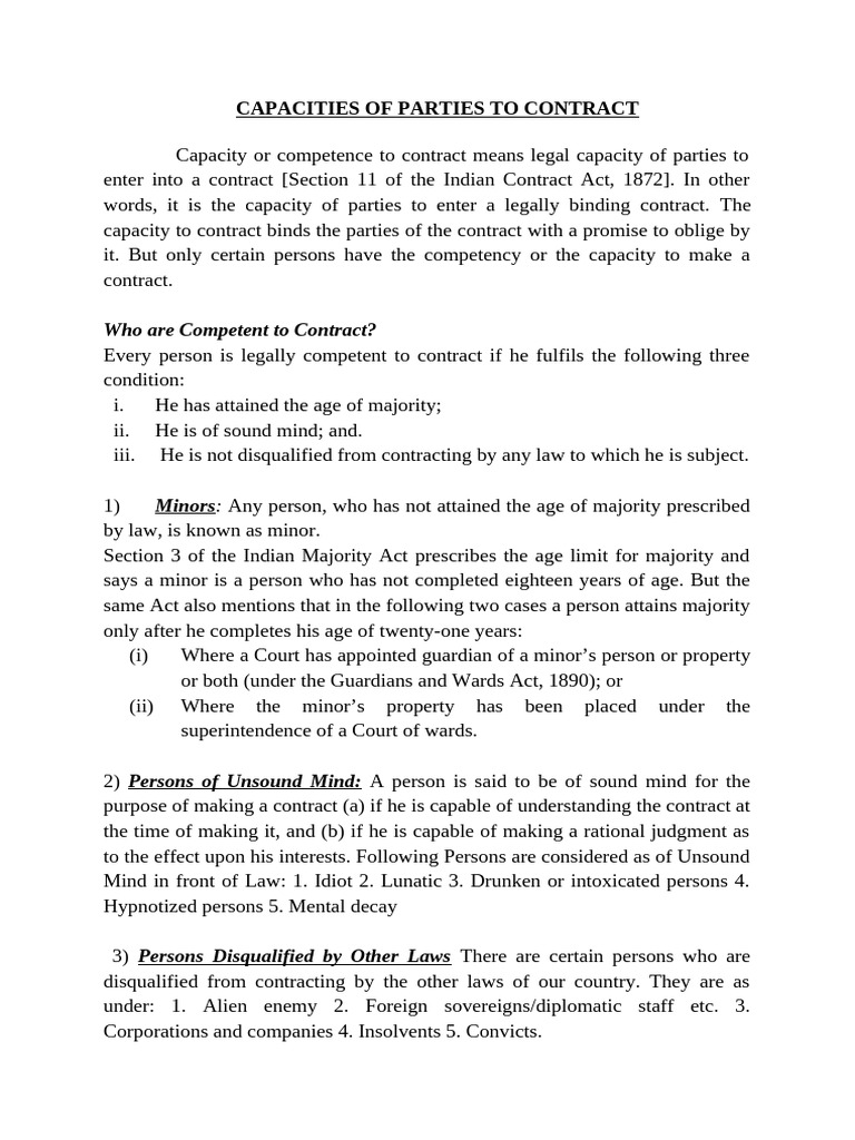 Capacity of Persons To Contract | PDF | Legal Liability | Law Of Agency