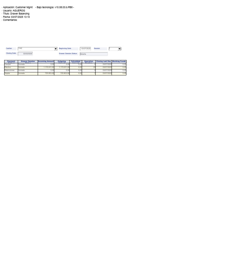 Drawer Balancing Report - 03/07/2025 | PDF