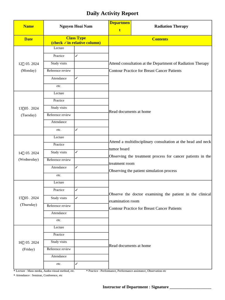 Daily Activity Report: Radiation Therapy | PDF | Radiation Therapy | Cancer