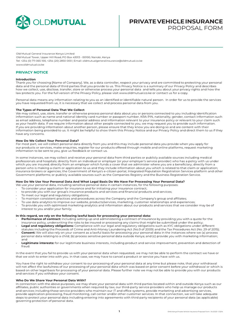 Private Vehicle Insurance Privacy Notice | PDF | Insurance | Privacy