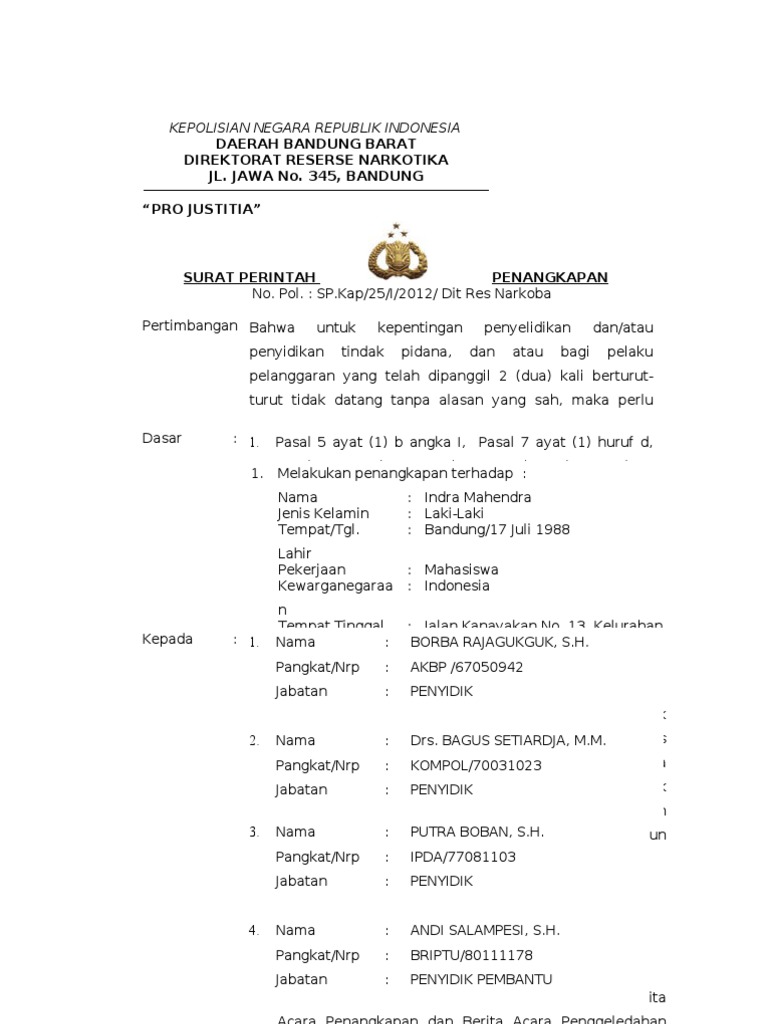Surat Perintah Penangkapan