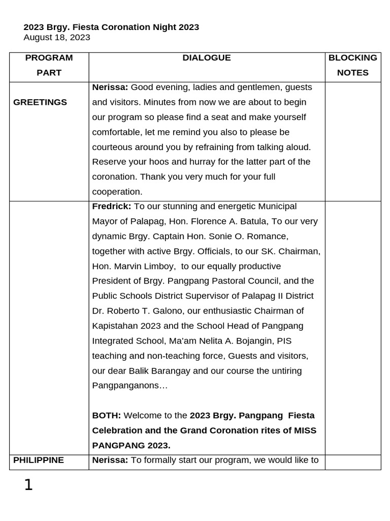 2023 Brgy. Pangpang Fiesta Program | PDF