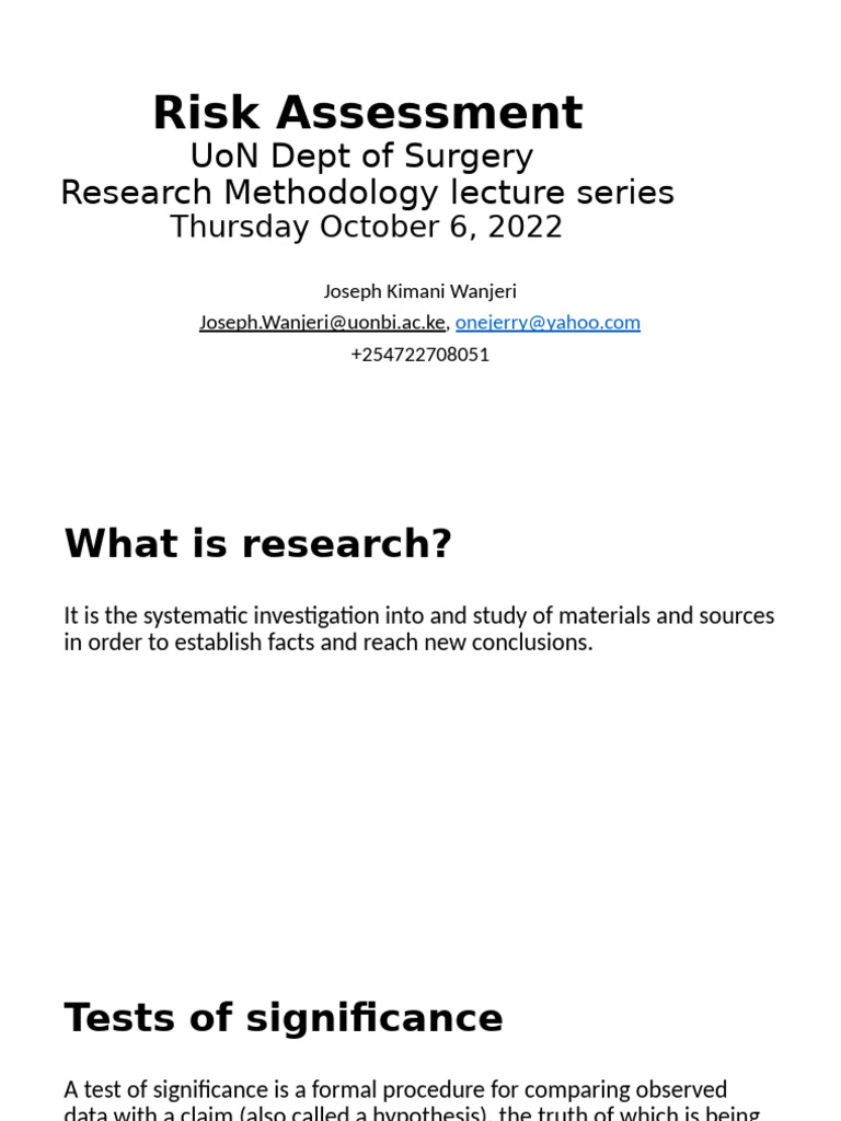 Risk Assessment 2022 - UoN Dept of Surgery Research Methodology Lecture ...