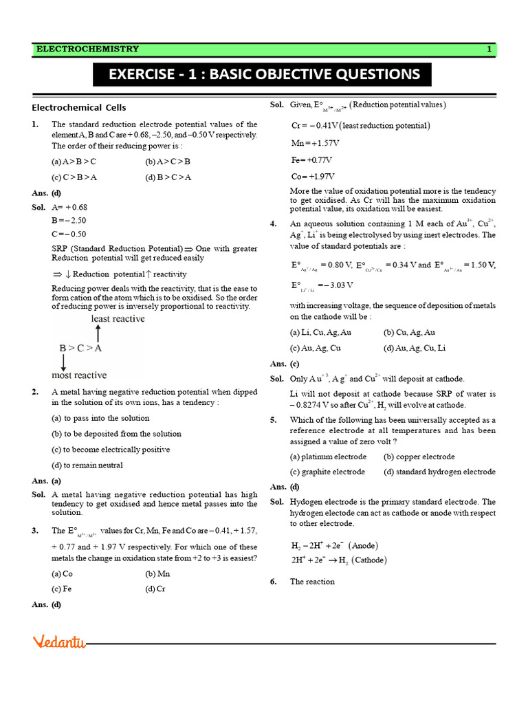Standard Electrode Potentials in Electrochemistry | PDF | Redox ...