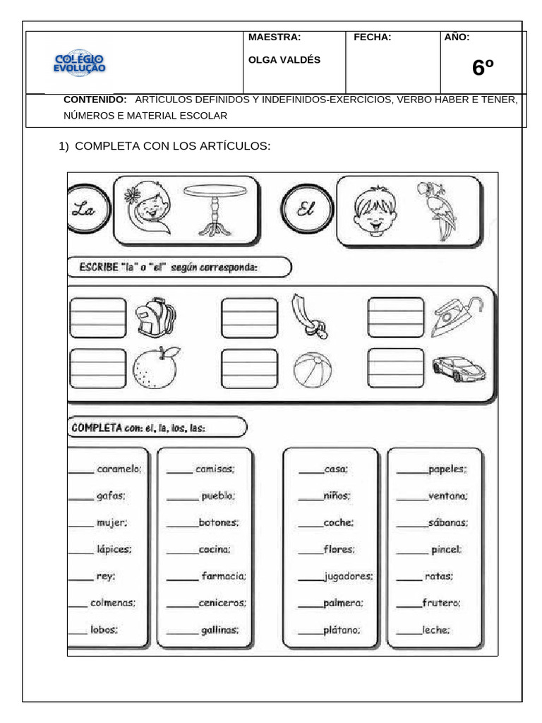 Ejercicios de Artículos y Verbos en Español | PDF
