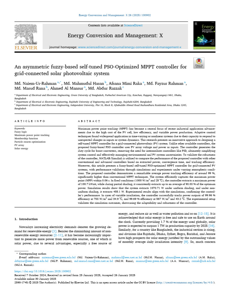Fuzzy PSO MPPT Controller for PV Systems | PDF | Photovoltaic System ...
