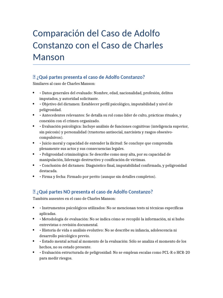 Comparativa: Constanzo y Manson | PDF | Sicología | Narcisismo