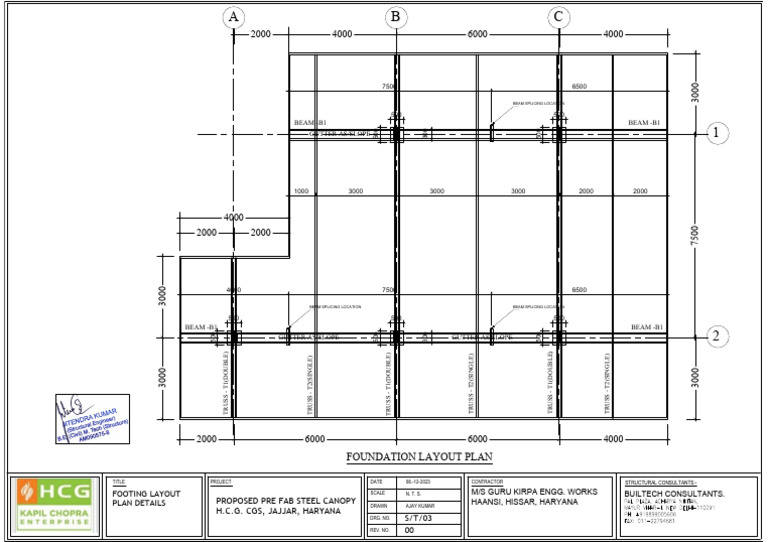 Foundation Layout Plan for Steel Canopy | PDF