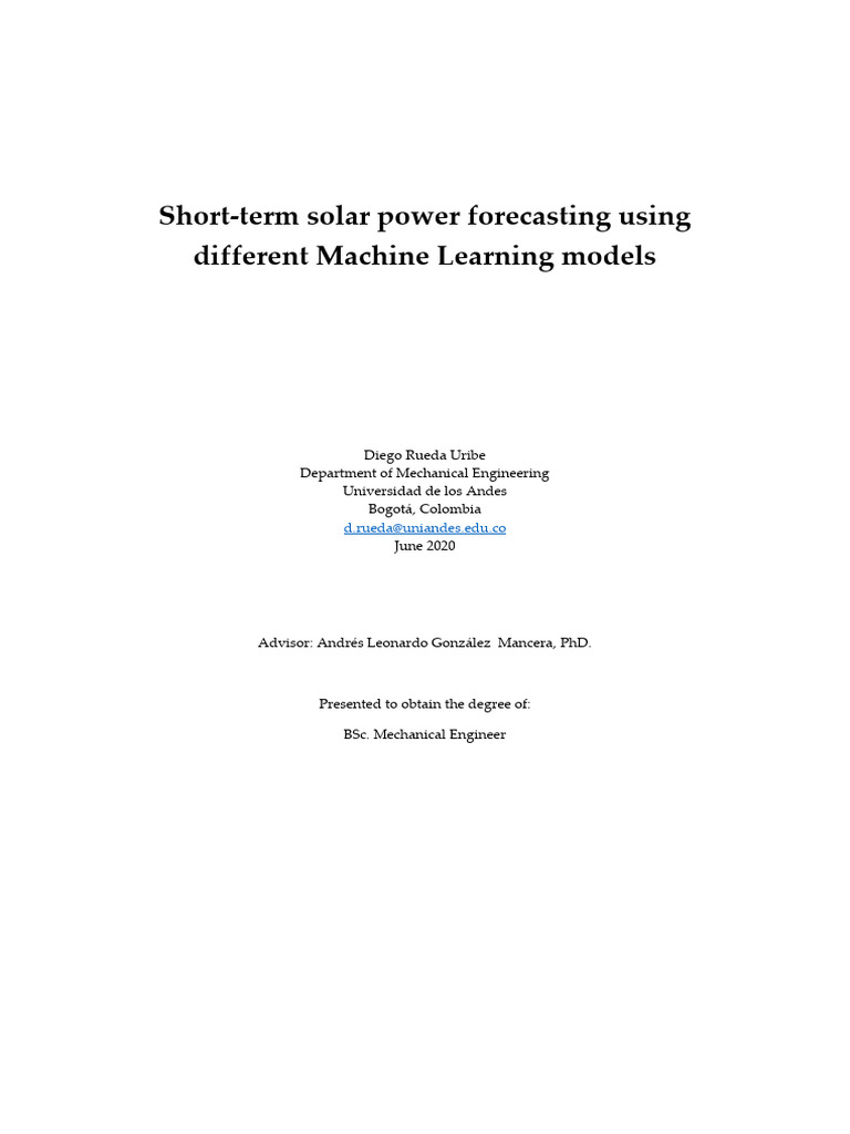 Short-Term Solar Power Forecasting Using Different Machine Learning ...
