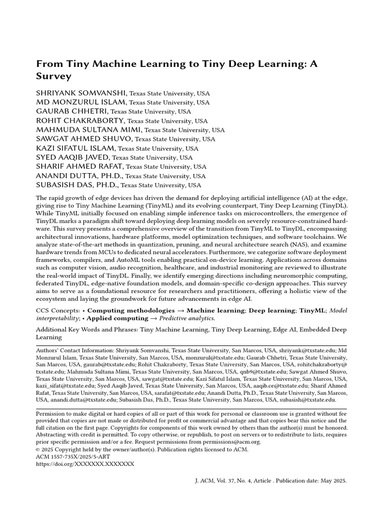 From Tiny Machine Learning To Tiny Deep Learning: A Survey | PDF ...
