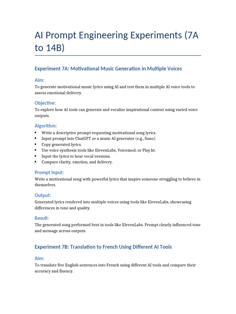 AI Prompt Engineering Experiments 7A To 14B | PDF | Artificial ...