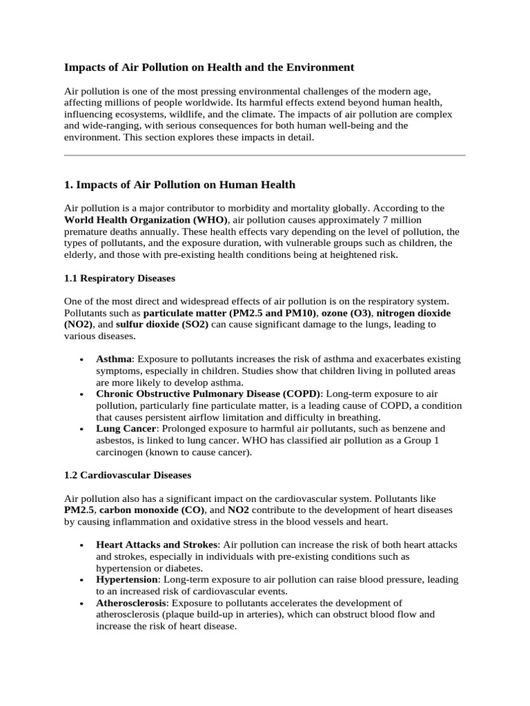 Impacts of Air Pollution On Health and The Environment | PDF | Air ...