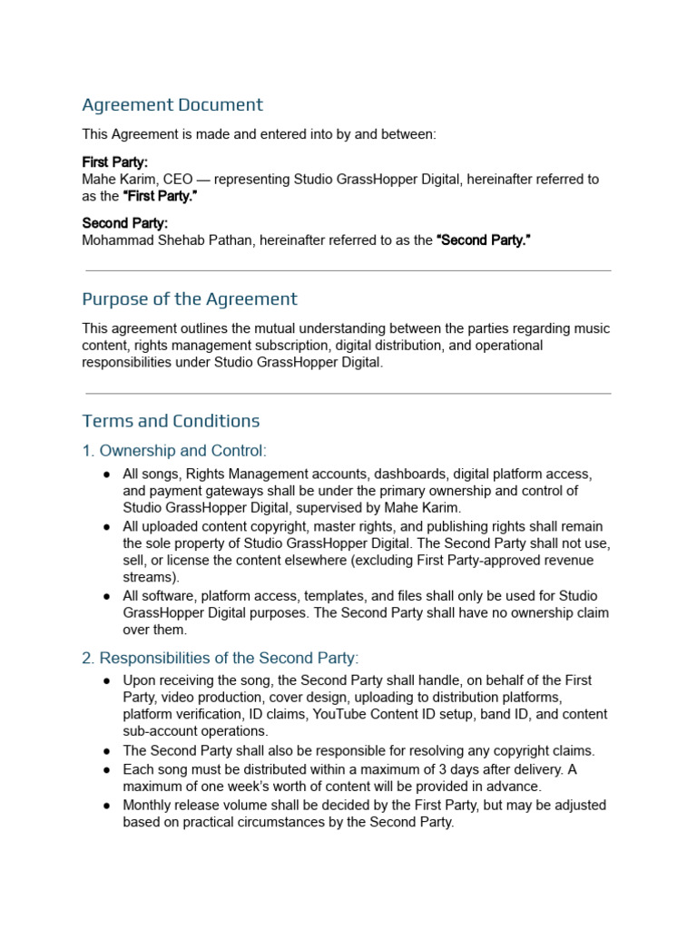 Final Studio Grasshopper Agreement - V1.0 | PDF | Non Disclosure Agreement
