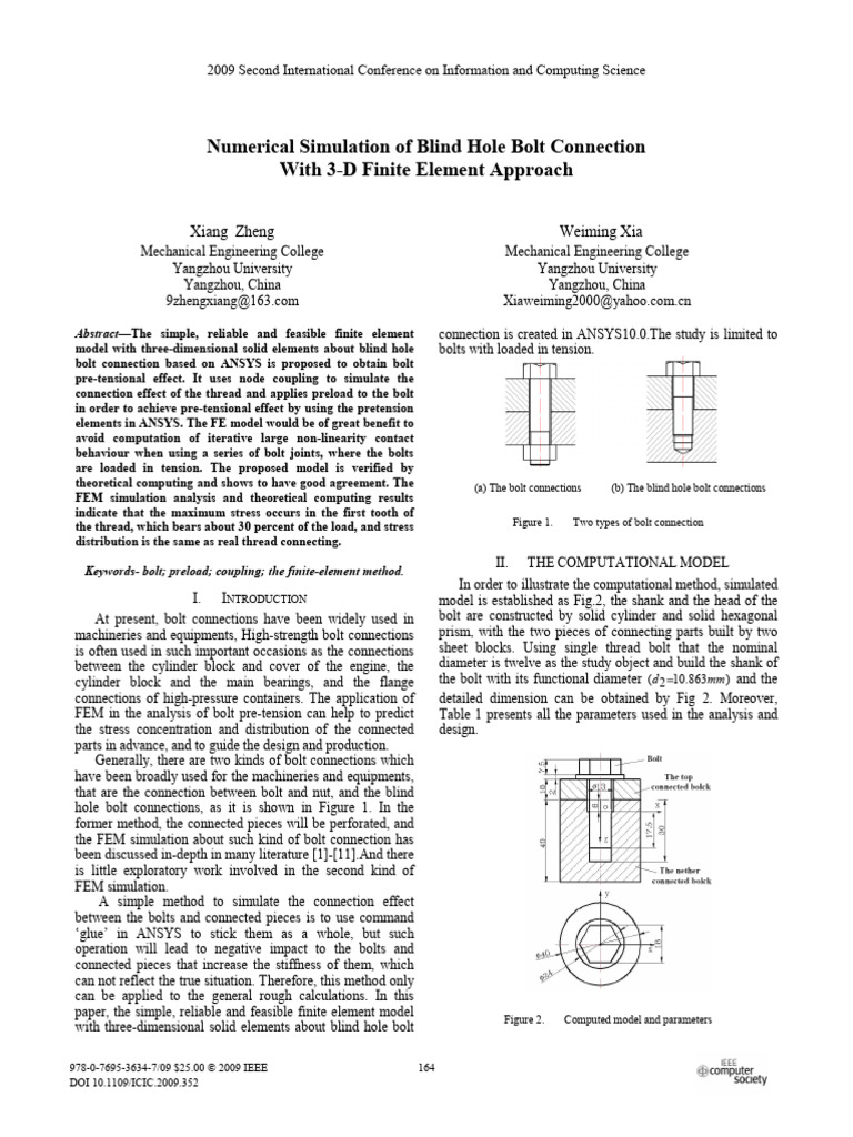 3D FEM Analysis of Blind Hole Bolts | PDF | Finite Element Method | Screw