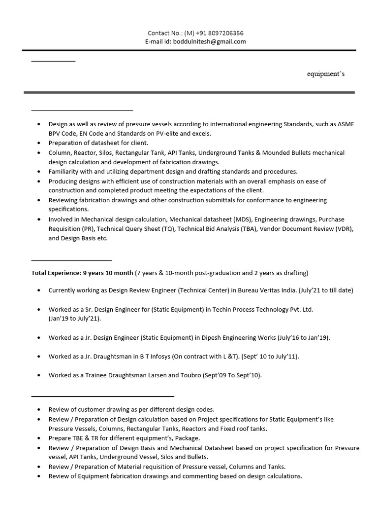 Mechanical Design Engineer Profile | PDF | Specification (Technical ...