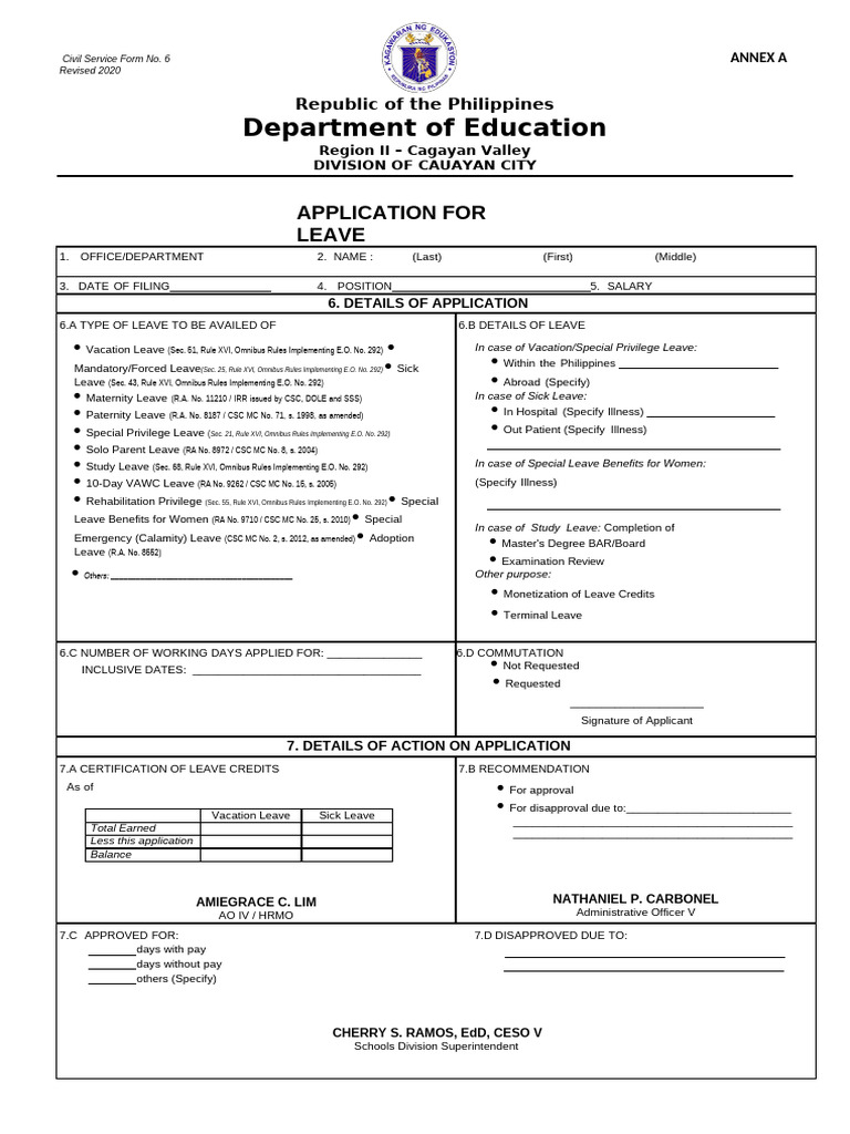 Civil Service Leave Application Form | PDF