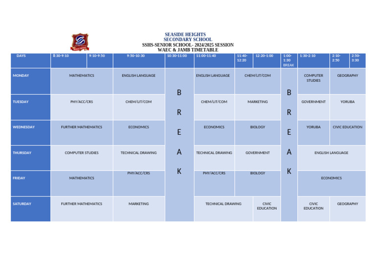 Sshs-Senior School-Waec and Jamb Timetable | PDF