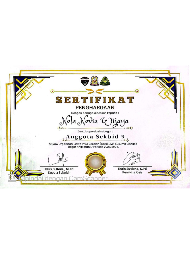 Sertifikat Osis | PDF