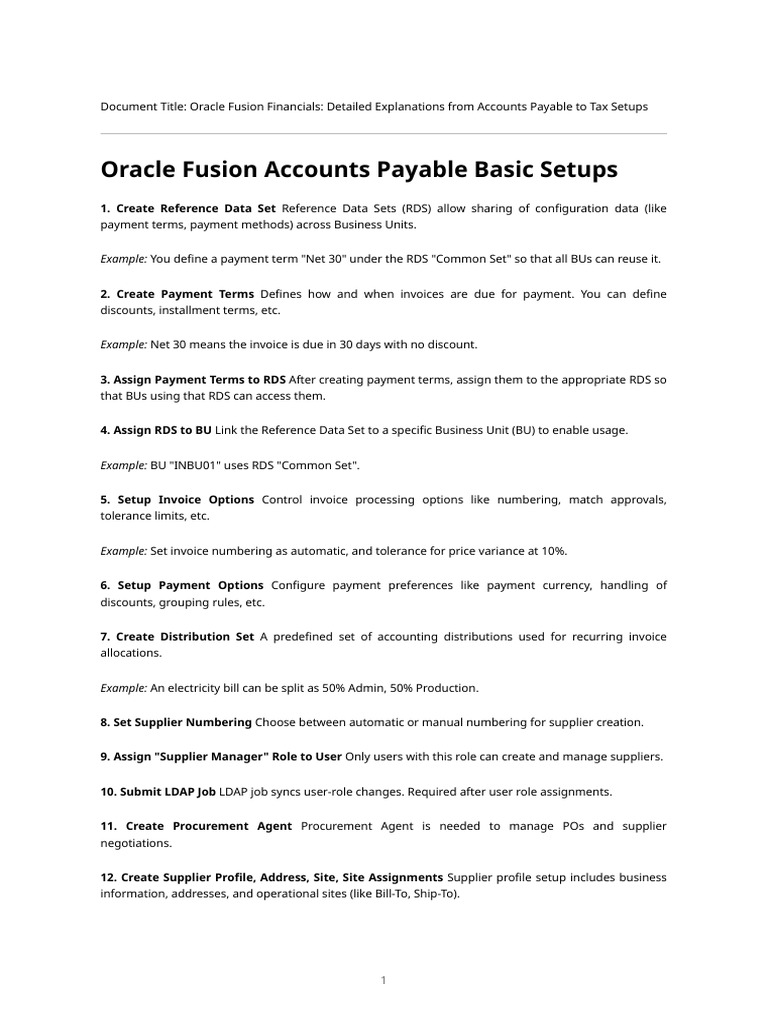 Oracle Fusion Financials AP Setup Guide | PDF | Accounts Payable | Invoice