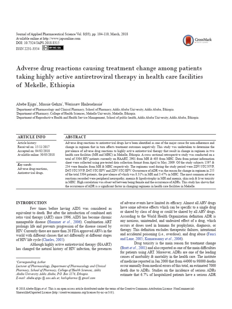 Adverse Drug Reactions in HAART Patients | PDF | Management Of Hiv/Aids ...