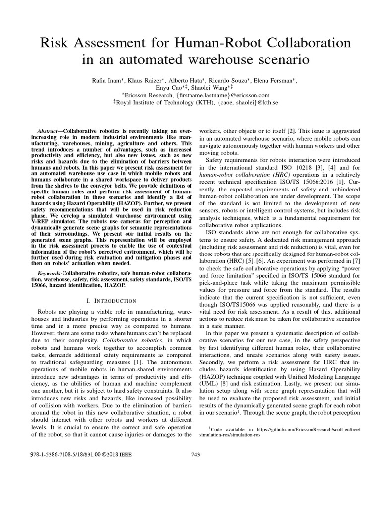 Risk Assessment in Automated Warehouses | PDF | Risk | Robot
