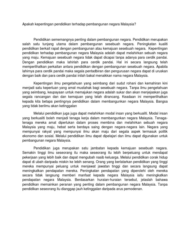 Apakah Kepentingan Pendidikan Terhadap Pembangunan Negara Malaysia Pdf
