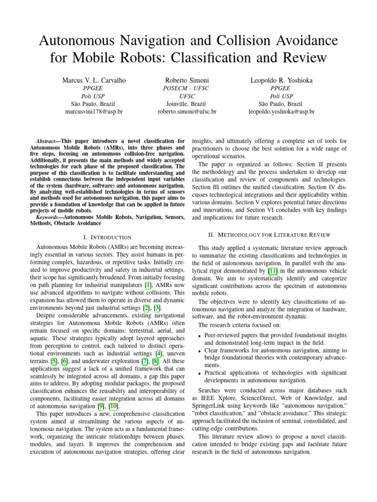 Autonomous Navigation Classification Review | PDF | Robotics | Inertial ...