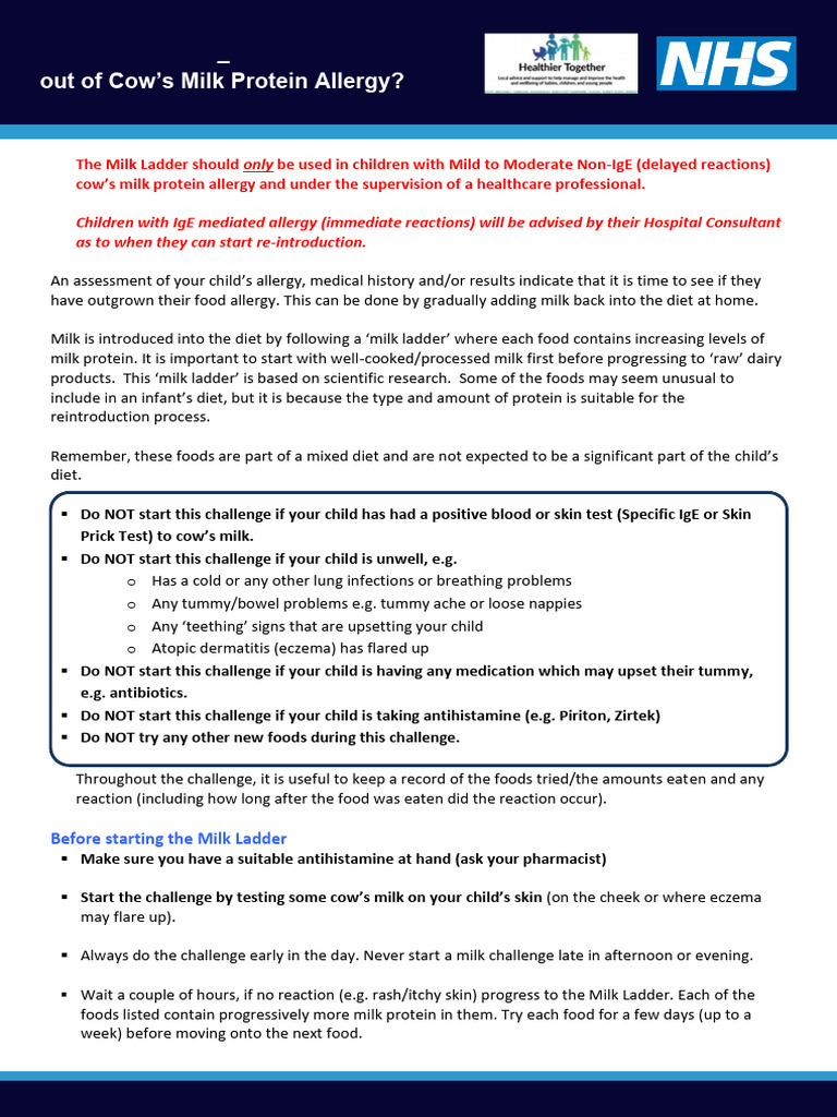 Milk Ladder Guidance for Parents | PDF | Allergy | Milk