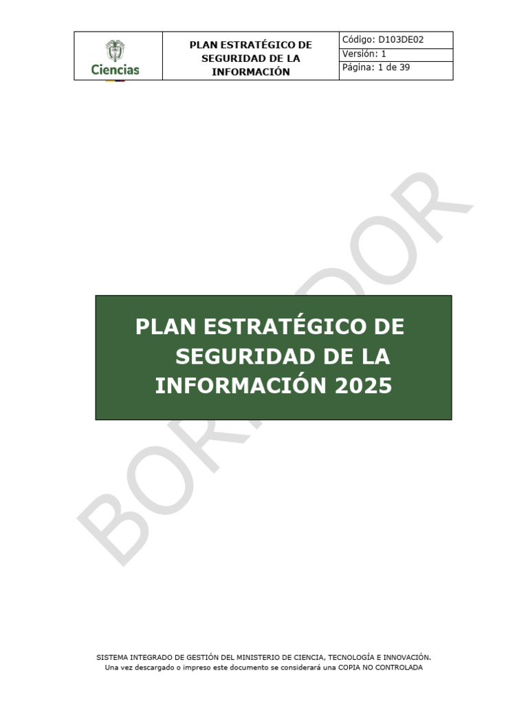 D103DE02 - Plan Estrategico de Seguridad de La Información V02 | PDF ...
