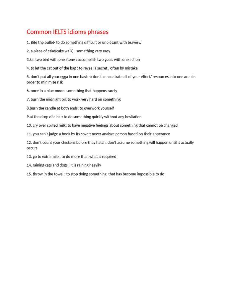 Common IELTS Idioms Phrases | PDF