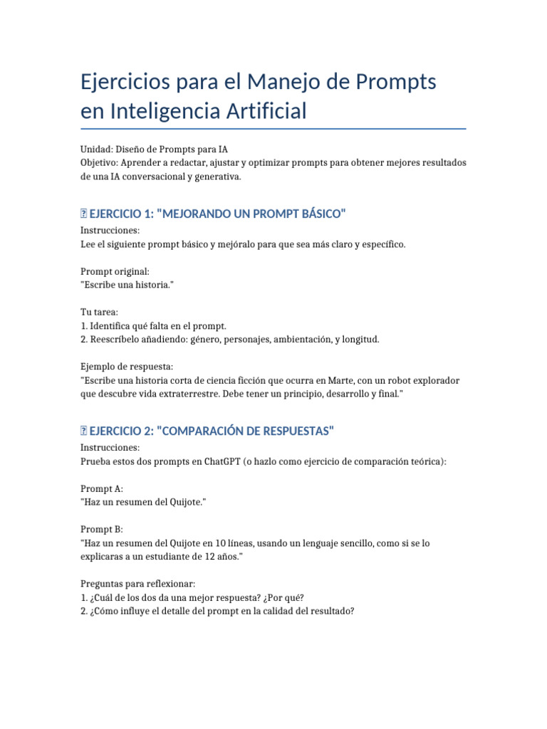 Ejercicios para Optimizar Prompts de IA | PDF | Inteligencia artificial ...
