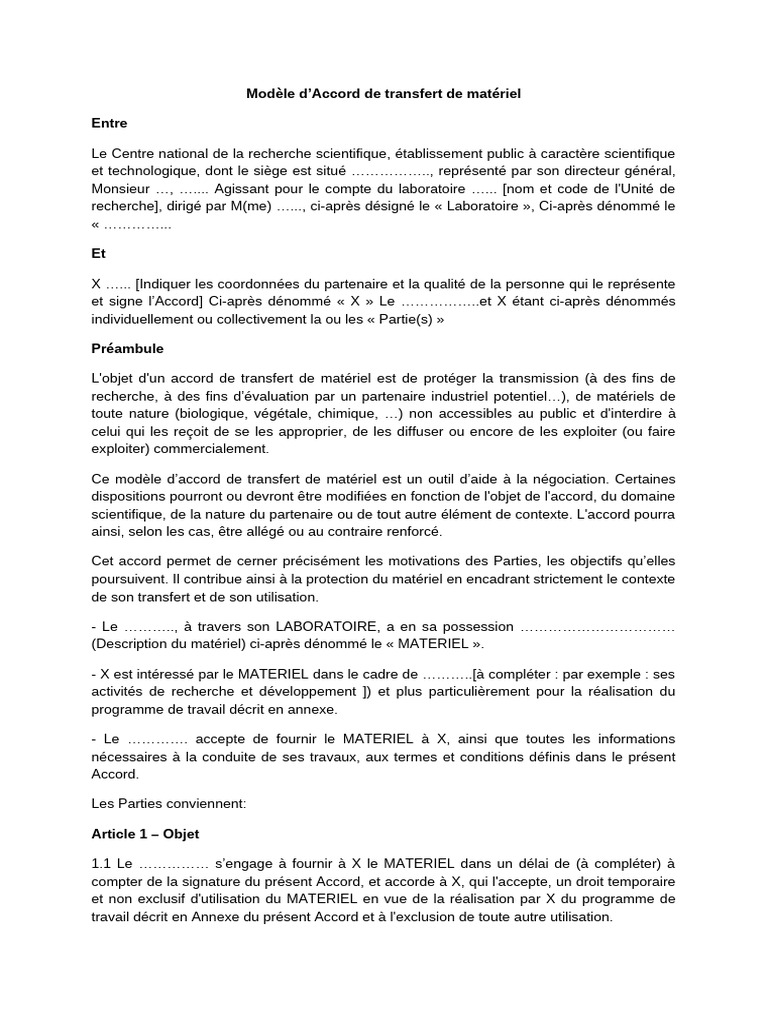 Accord de transfert de matériel MTA | PDF | Traité