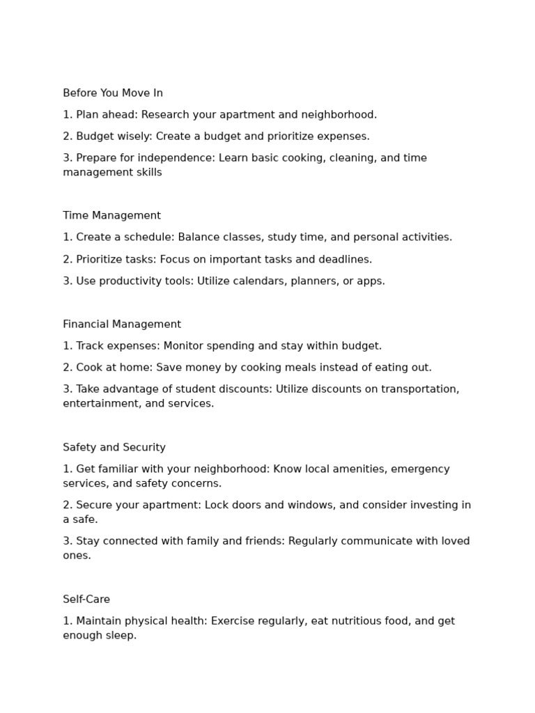 Tips On How To Survive College Alone in An Apartment | PDF