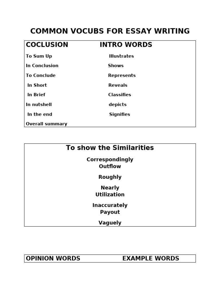 Essential Vocabulary for Essay Writing | PDF