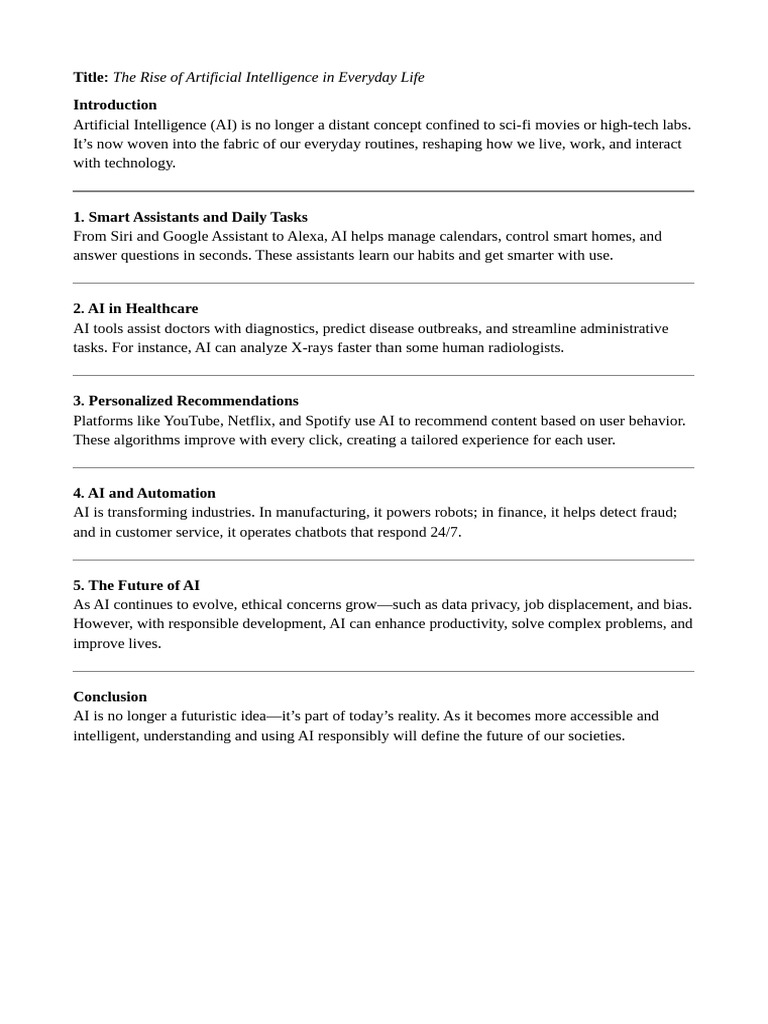 The Rise of Artificial Intelligence in Everyday Life | PDF