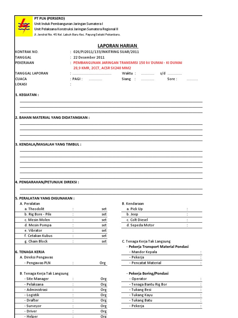 Format Laporan Harian