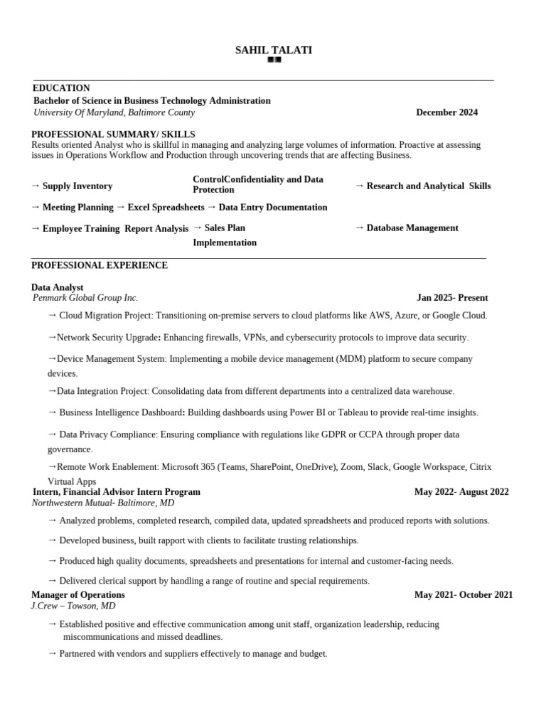 Sahil Talati: Data Analyst Profile | PDF | Business Intelligence ...