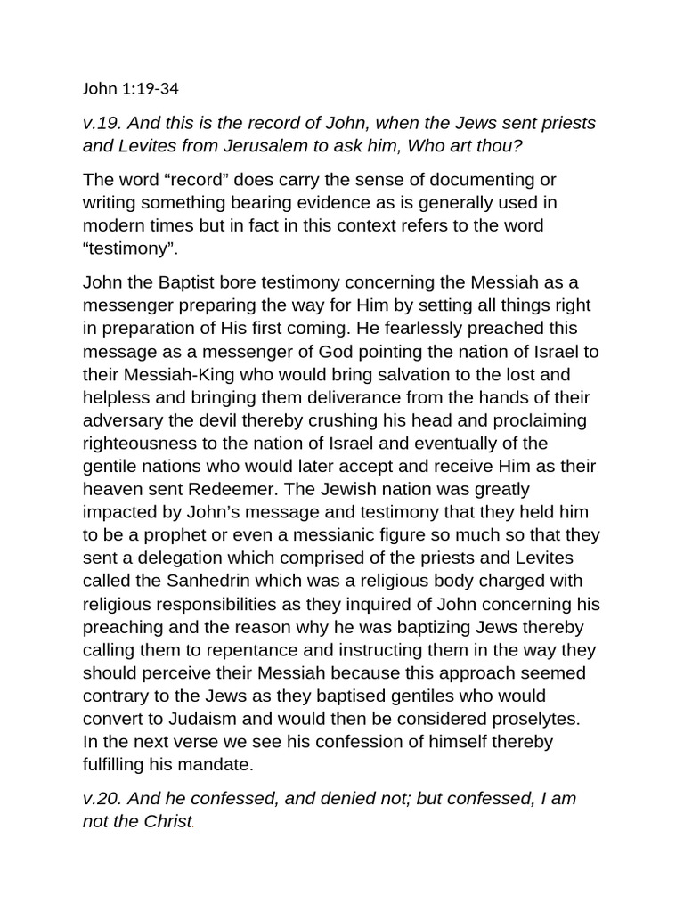 John 1 Verses 19-34 (Part 1) | PDF | Jesus | Elijah