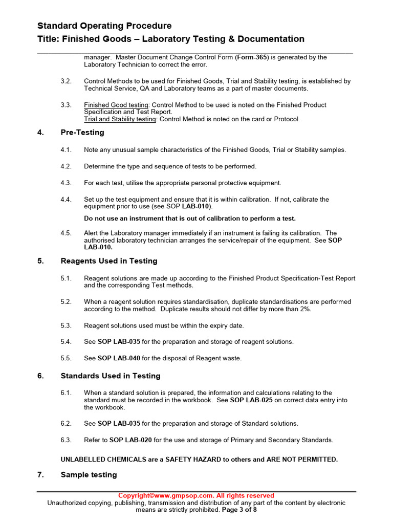 Finished Goods Testing SOP | PDF | Calibration