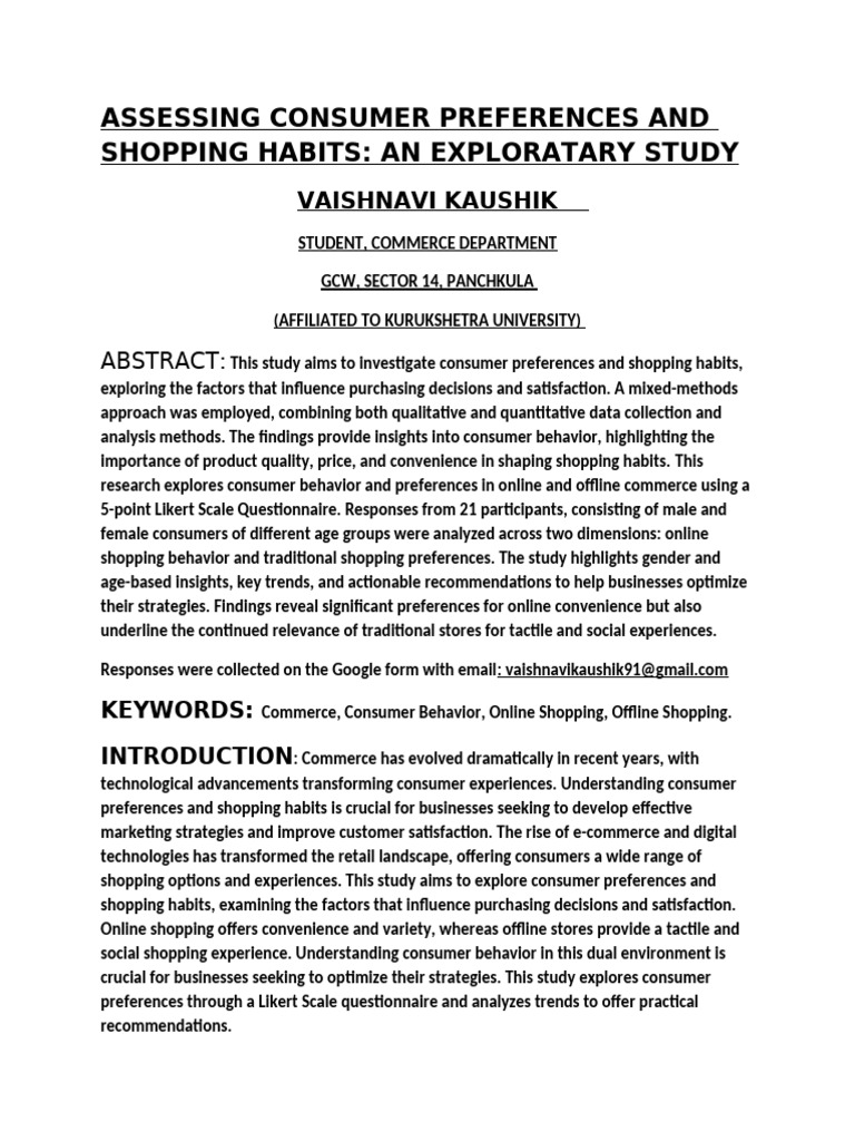 Consumer Preferences in Shopping Habits | PDF | Consumer Behaviour ...