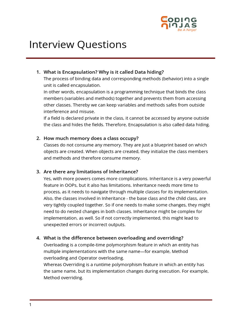 Essential OOP Interview Questions Guide | PDF | Inheritance (Object ...