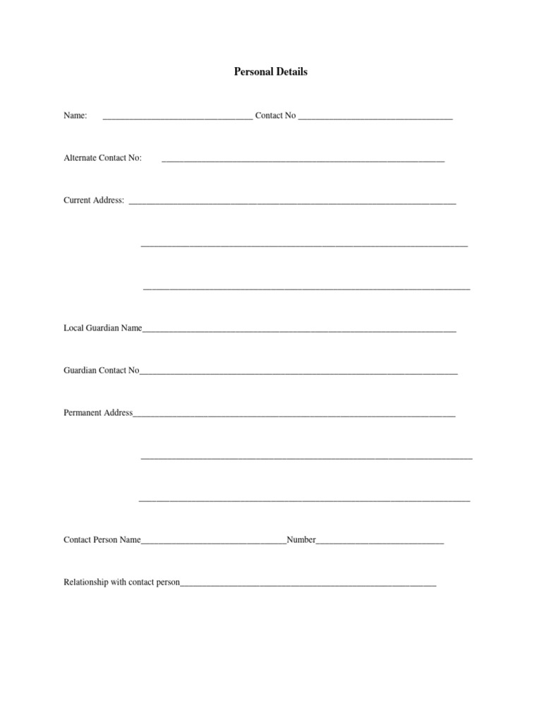 Personal Details Form Template | PDF